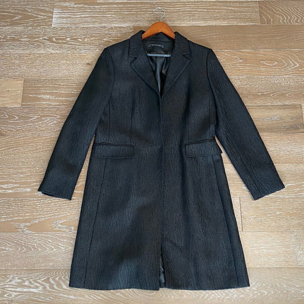 Elie Tahari Classic Wool Blend Trench Coat | Black | L
